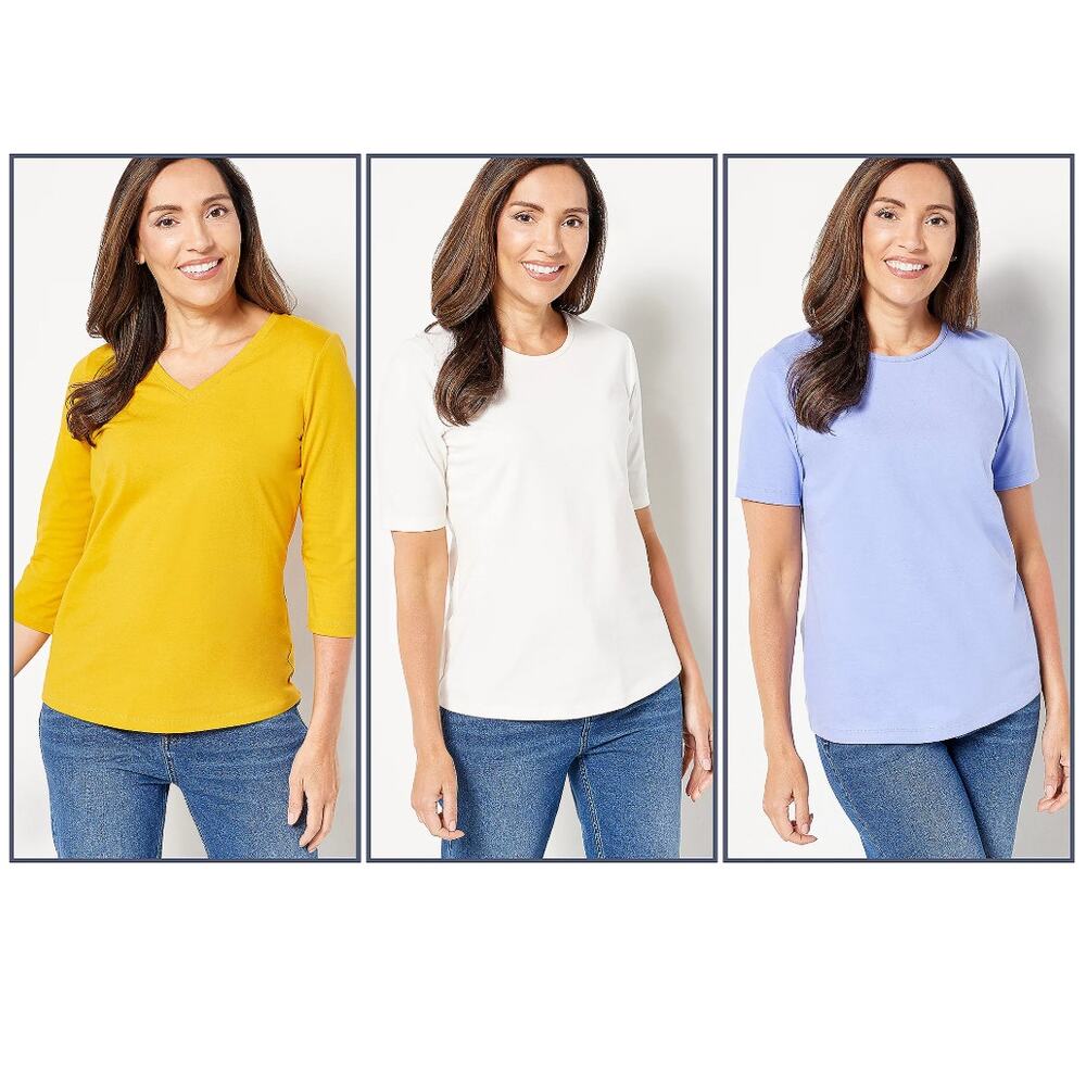 Denim & Co. Essentials Perfect Jersey Set of Three Knit Tops Size Small - Picture 9 of 9